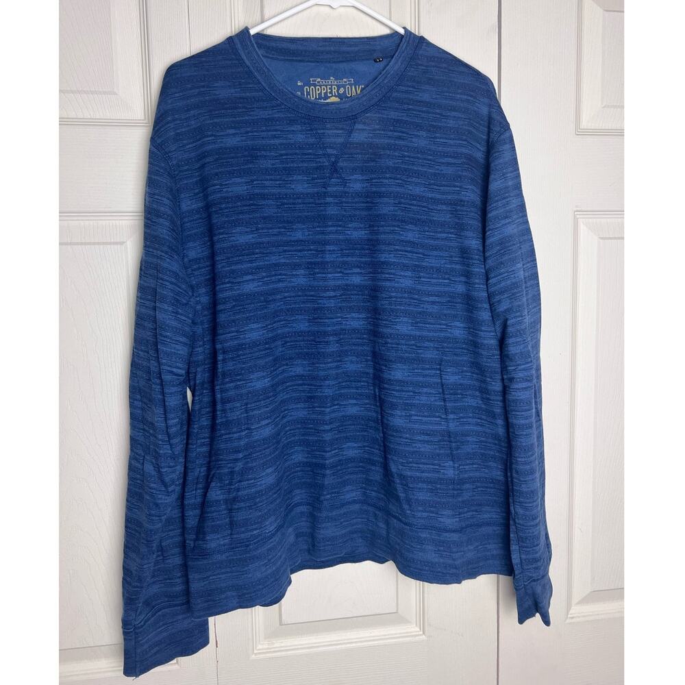 Copper & Oak Men's Long Sleeve Cotton Crew Neck Blue Pullover Shirt Size XL